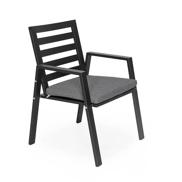 Leisuremod Chelsea Black 9-Piece Aluminum Rectangular Outdoor Dining Set with Red Cushions