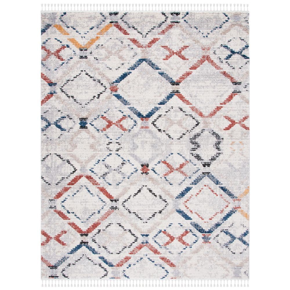 SAFAVIEH Morocco 9 ft. x 12 ft. Gray/Navy Distressed Geometric Area Rug ...