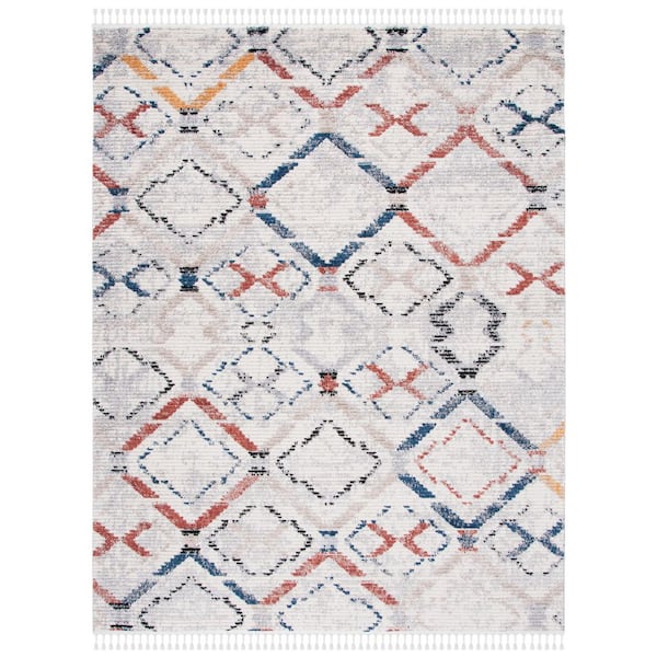 Morocco 9 ft. x 12 ft. Gray/Navy Distressed Geometric Area Rug