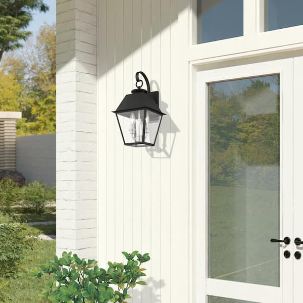 Helmsdale 16.5 in. 2-Light Black Outdoor Hardwired Wall Lantern Sconce with No Bulbs Included