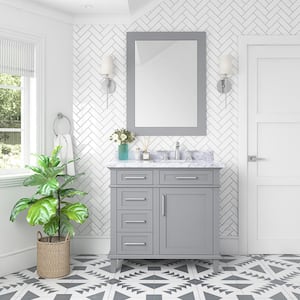 Sonoma 36 in. W x 22.1 in. D x 34.3 in. H Freestanding Bath Vanity in Pebble Gray with Carrara Marble Marble Top