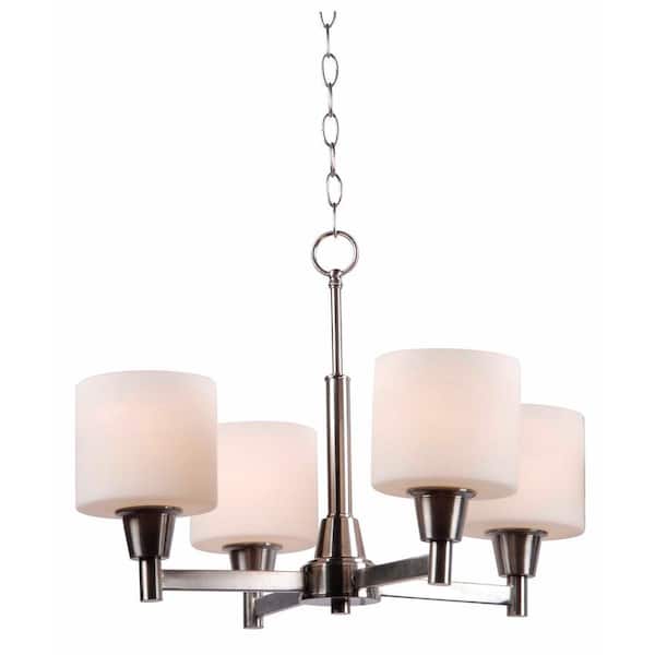 Hampton Bay Oron 4-Light Brushed Nickel Reversible Chandelier with White Glass Shades