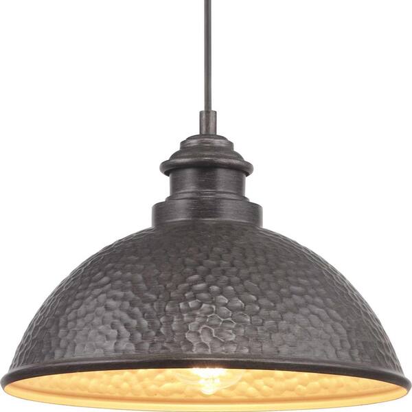 Progress Lighting Forrester 4-Light Antique White and Galvanized Farmhouse Square Medium Hanging Pendant Light