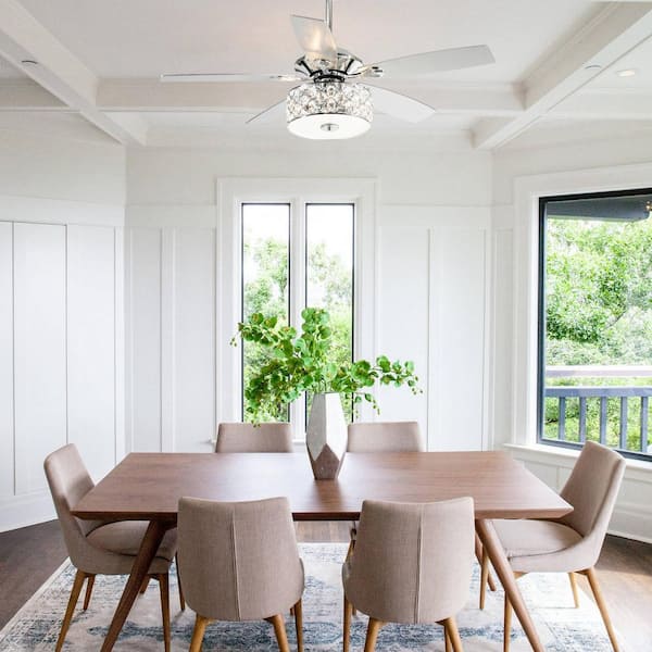 Huber 52 in. Indoor Chrome Downrod Mount Crystal Ceiling Fan with Light Kit and Remote Control