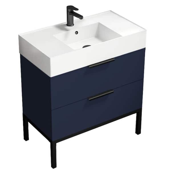 Derin 31.89 in. W x 17.32 in. D x 34.65 in. H single Floor Standing Bath Vanity in Whitewith Vanity Top Basin in White