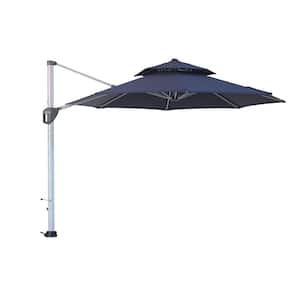 11 ft. Navy Blue Patio Cantilever Octagonal Outdoor Umbrella With Umbrella Cover 360° Rotating Foot Pedal