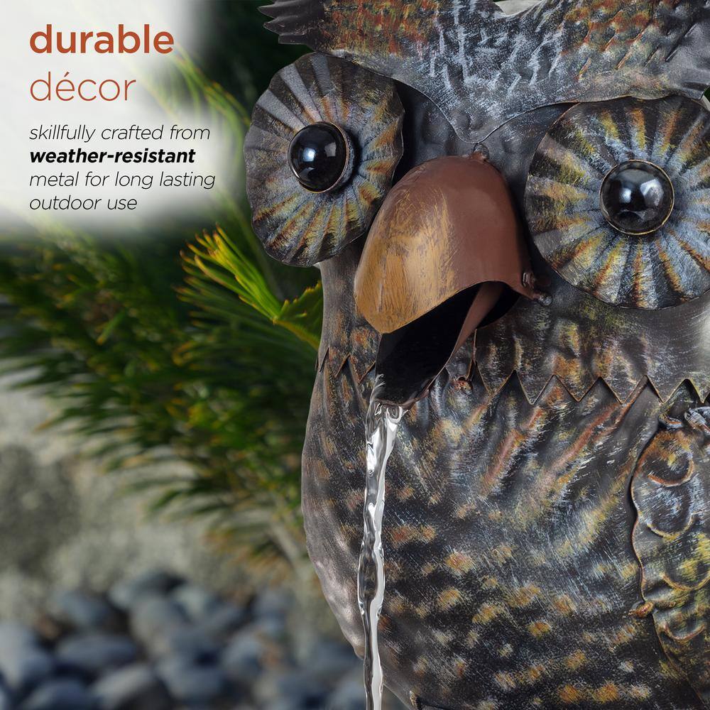 23" Brown Metal Owl Fountain with Tub