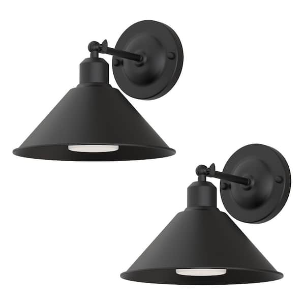 9 in. 1-Light Black Dimmable Wireless Wall Sconces, LED Lights with Remote Control for Living Room or Hallway (2-Pack)