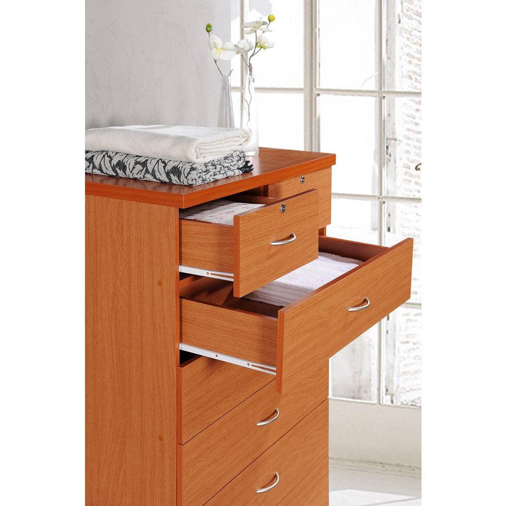 Cherry 48" Tall Wooden Dresser with Locks and Rollers