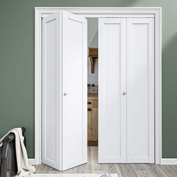 60 in. x 80 in. Solid Core 1 Panel White Primed Composite MDF Closet Bi-fold Door with Hardware Kit For Closet