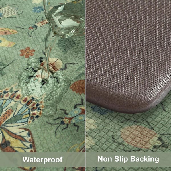 Green 17.3 in. x 29 in. Indoor Cushioned Kitchen Mats for Floor