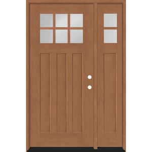 Regency 53 in. x 80 in. 6-Lite Top Lite Clear Glass LHIS Wheat Mahogany Fiberglass Prehung Front Door 14 in. Side Lite