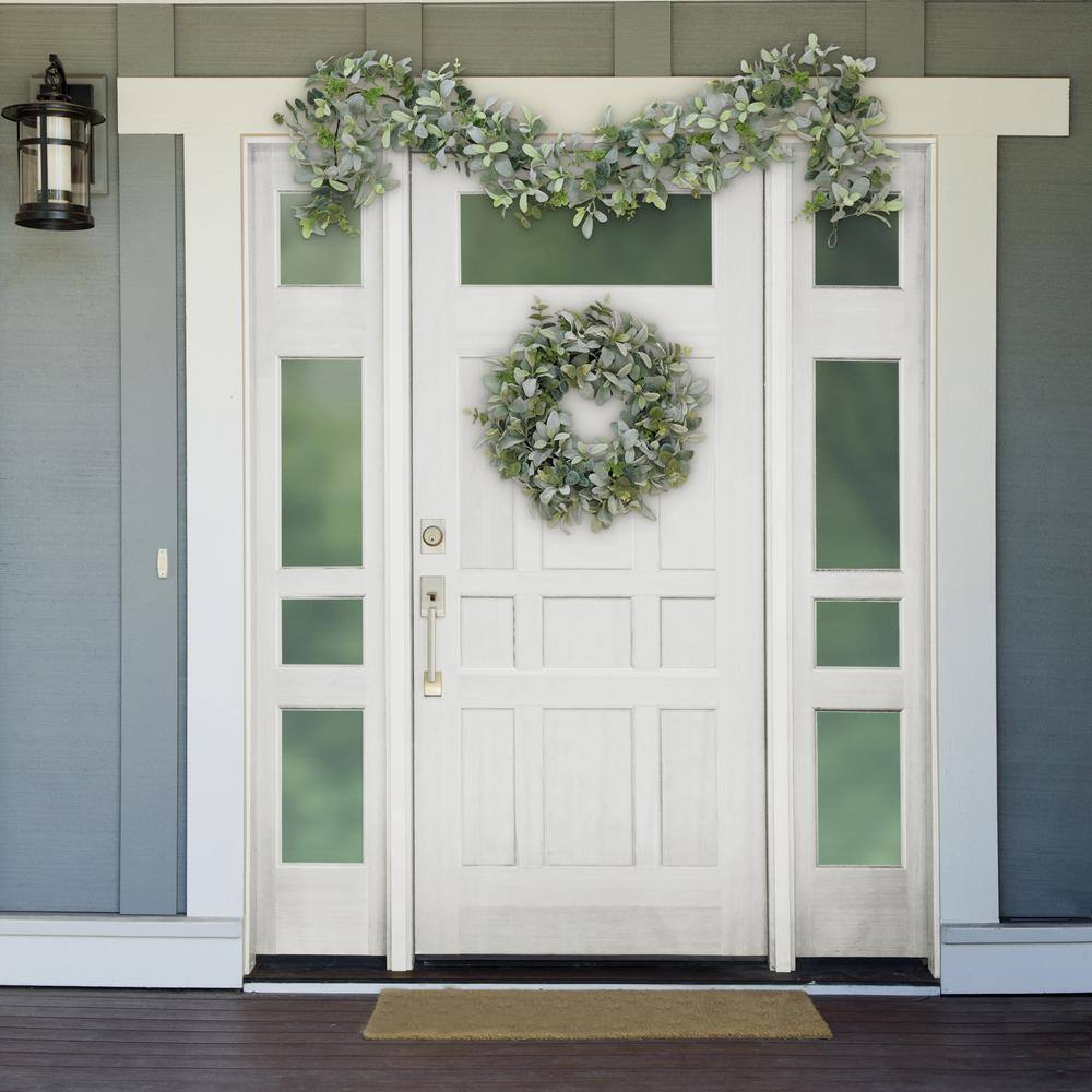 22" Green Artificial Lambs Ear Wreath with Foliage