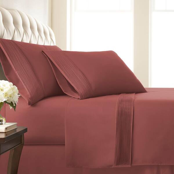 Southshore Fine Linens Vilano Pleated 21 in. Extra-Deep Pocket 5-Piece Marsala Split King Microfiber Sheet Set