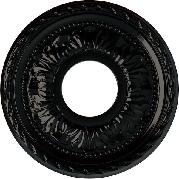 Ekena Millwork 7/8 in. x 11-3/8 in. x 11-3/8 in. Polyurethane Palmetto Ceiling Medallion, Black Pearl