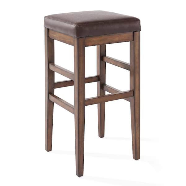 Armen Living Sonata 30 in. Kahlua Faux Leather and Chestnut Wood Finish Backless Bar Stool