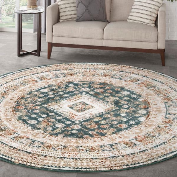 Thalia Green Ivory 8 ft. x 8 ft. All-over design Transitional Round Area Rug