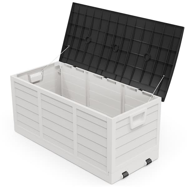 75 Gal. White Black Foldable Deck Box Outdoor Indoor Storage