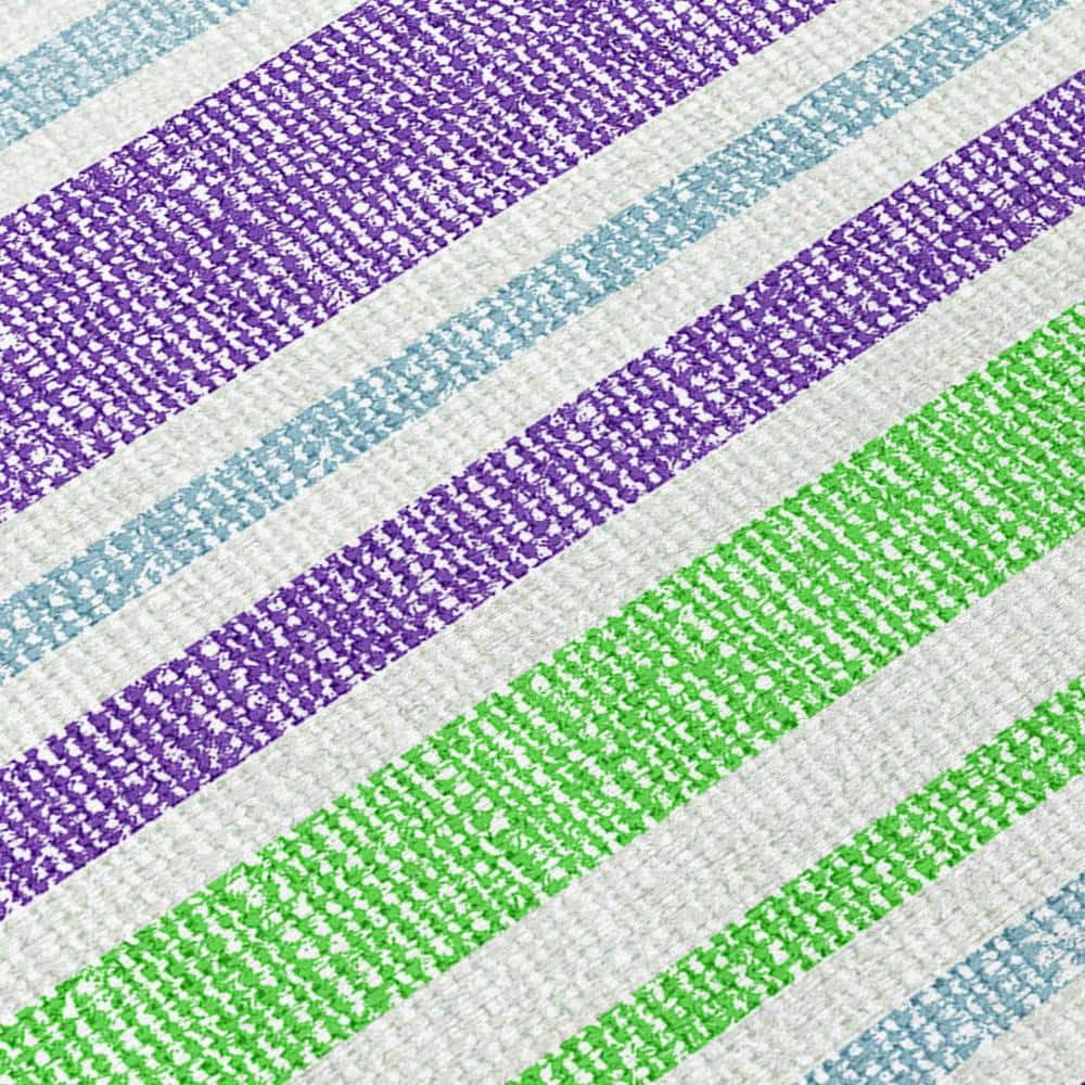 Lime Green and Purple Striped Polyester Outdoor Rug