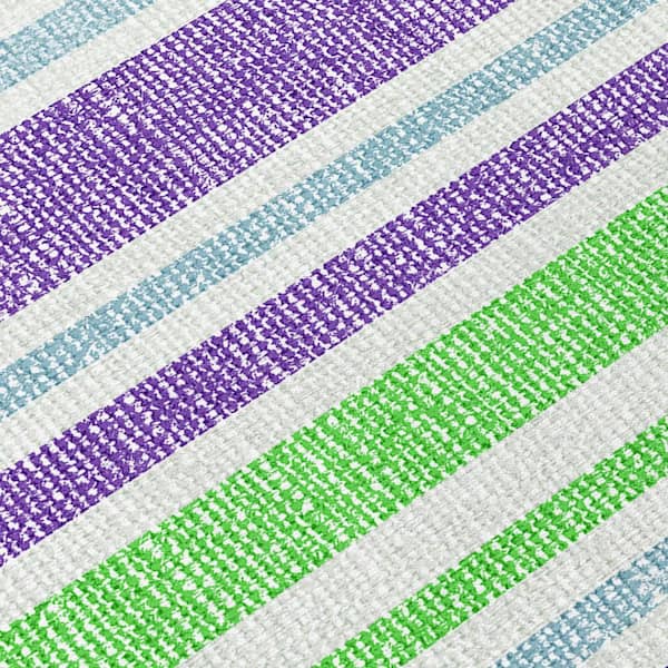 Lime Green 3 ft. x 5 ft. Woven Striped Polyester Rectangle Indoor/Outdoor Area Rug