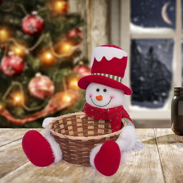 1 Piece Christmas Fruit Basket, Santa Snowman Candy Woven Holder Bowl Dish for Holiday Table Desk Decoration Gift