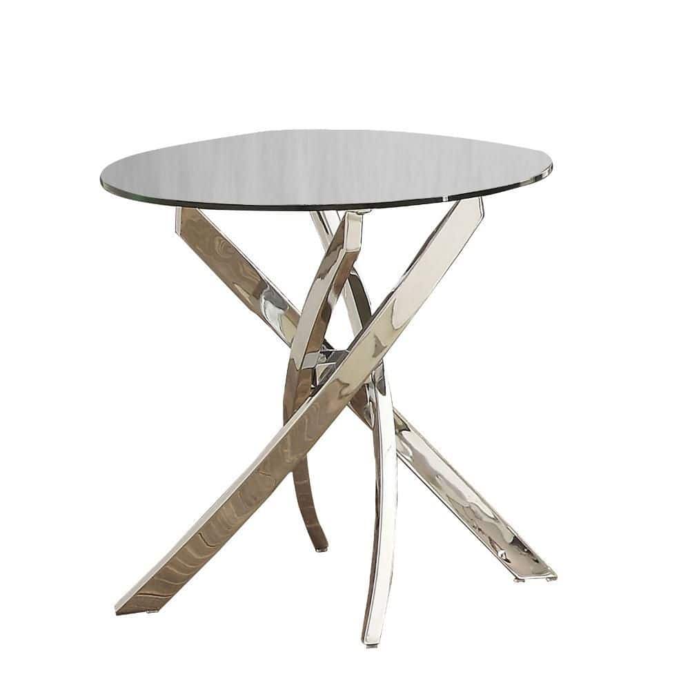 21.63 in. Silver Round Glass Top End Table with Criss Cross Metal Base price history on PriceWatchPro