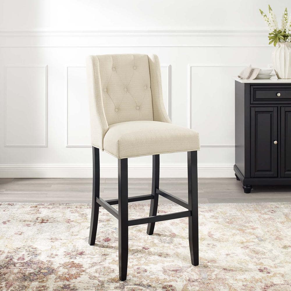 Modway Baronet Tufted Button Upholstered Fabric Bar Stool in Beige