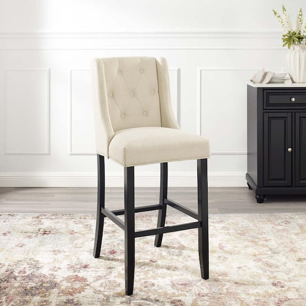 MODWAY Baronet Tufted Button Upholstered Fabric Bar Stool in Beige
