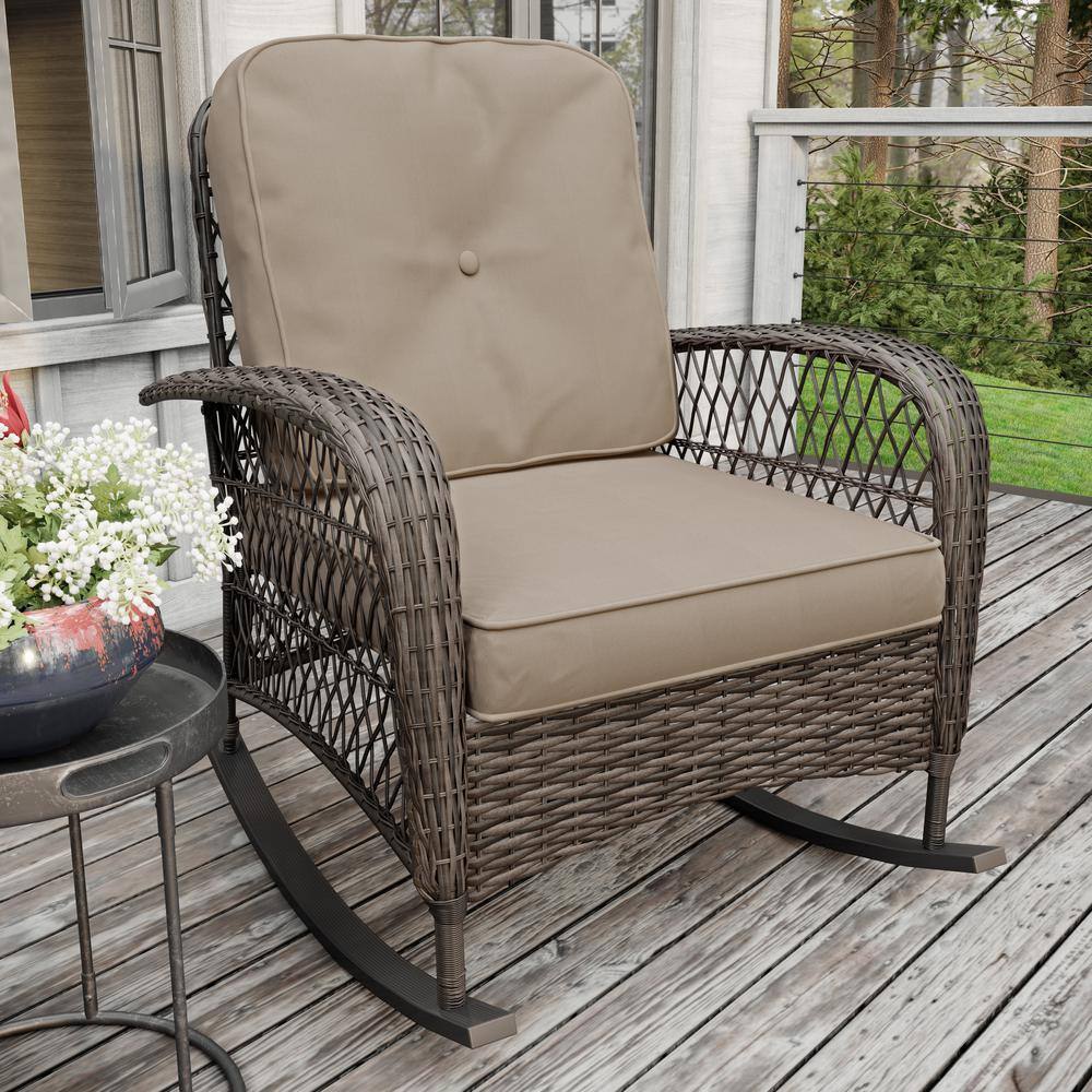 Salerno Brown Handwoven Resin Wicker Outdoor Rocking Chair