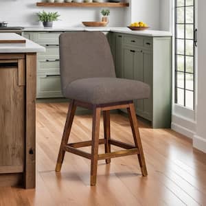 Amalie 37.5 in. Brown Oak Swivel Bar Stool with Taupe Fabric Seat