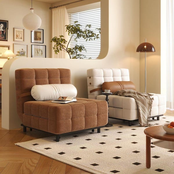 31.39 in. W Caramel Folding Corduroy Fabric Twin Sleeper Size Sofa Bed