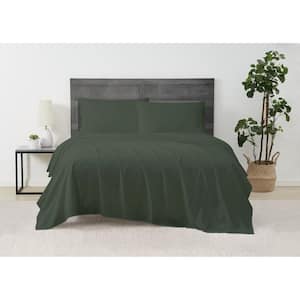 Solid Percale 4-Piece Green Cotton Full Sheet Set