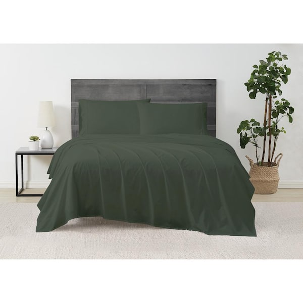 Cannon Solid Percale 4-Piece Green Cotton Full Sheet Set
