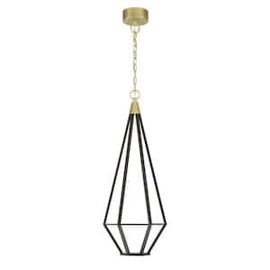 Dripping Gems 28-Watt 1-Light Soft Brass and Black Cage Integrated LED Pendant Light with Lucent Silicone Diffuser