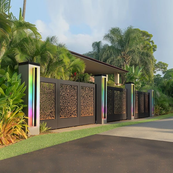 1-Light 37 in. Black Modern RGB LED Outdoor Wall Lantern Sconce for Garden, Waterproof Porch Light