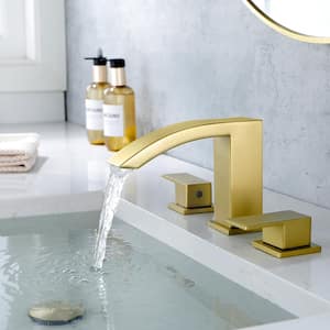 Dowell 8 in. Waterfall Widespread 2-Handle Bathroom Faucet With Pop-up Drain Assembly in Spot Resist Brushed Gold