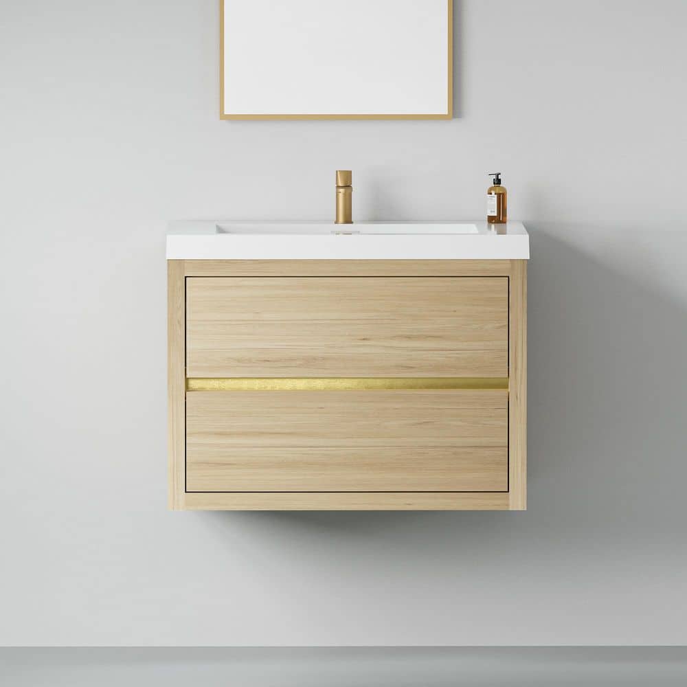 30 in. Wall-Mounted Bath Vanity Floating Bathroom Storage Cabinet in Natura