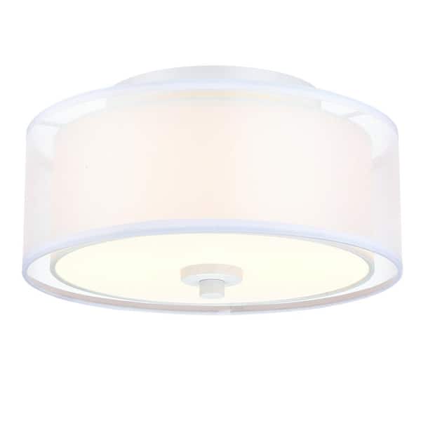 12 in. 2-Light White Circle Flush Mount with Glass Shade and No Bulbs Included 1-Pack