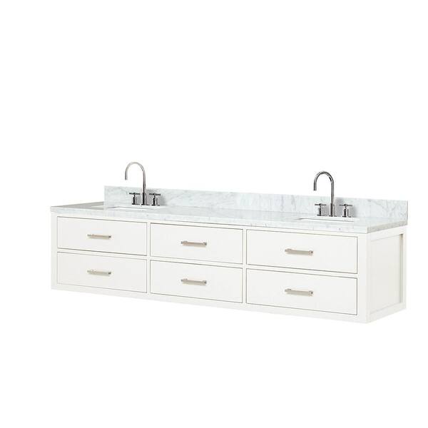 Lexora Sherman 84 in W x 22 in D Black Double Bath Vanity, Carrara Marble Top, Faucet Set, and 36 in Mirror