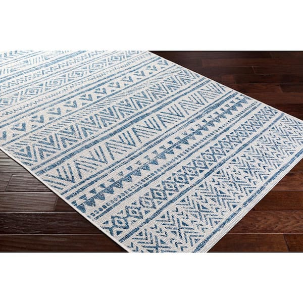 Eartha Blue/White 6 ft. 7 in. x 9 ft. Indoor/Outdoor Patio Area Rug