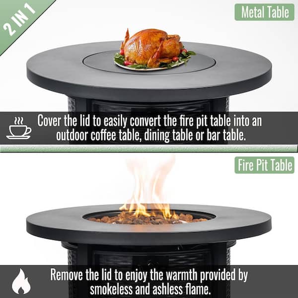 Black 30 in. Steel Outdoor Propane Round Fire Pit Table 40000BTU