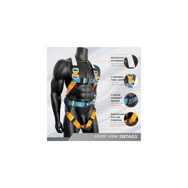 KIWDZFU Reflective Full Body Fall Protection Safety Harness 5 D