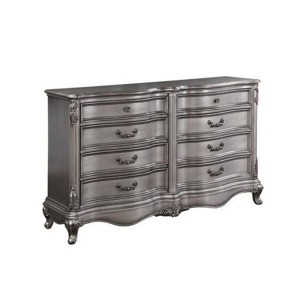 Benjara 20 in. Silver 8Drawer Wooden Dresser Without Mirror BM279138