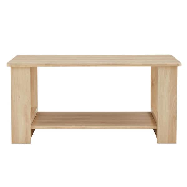 35.4 in. Natural Rectangle Wood Coffee Table with Double-Layer-Design