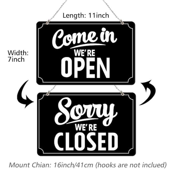 Augbeer Black Double-Sided Open Closed Sign with Business Hours