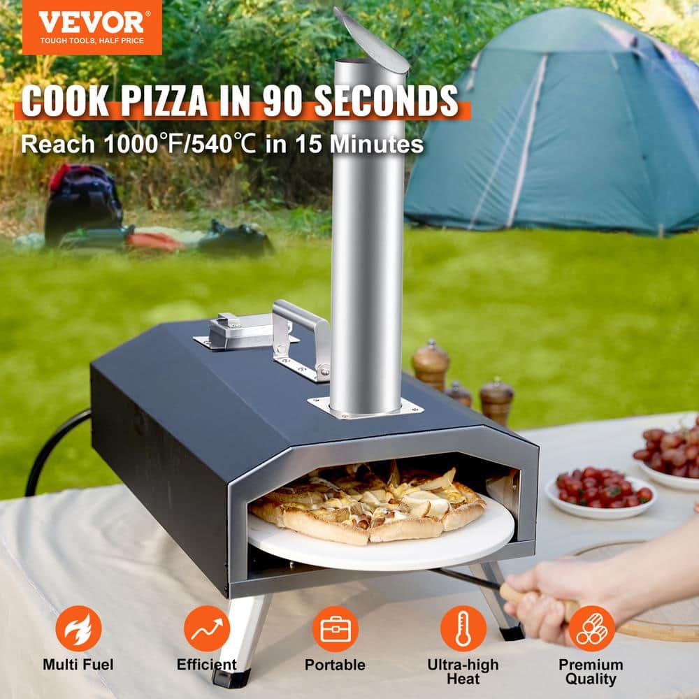 VEVOR 12-Inch Black and Stainless Steel Gas and Wood Outdoor Pizza Oven