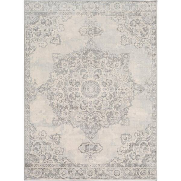 Livabliss Monaco Silver Gray Medallion 5 ft. x 7 ft. Indoor Area Rug