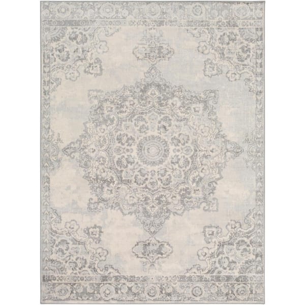 Livabliss Monaco Silver Gray Medallion 9 ft. x 12 ft. Indoor Area Rug