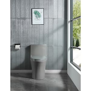 1-Piece 1.1 GPF/1.6 GPF High Efficiency Siphonic Dual Flush Elongated Toilet in Light Grey Soft-Close, Seat Included