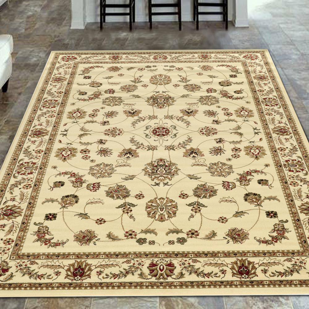 Ivory Traditional Floral Rectangular Area Rug, 3' 3" x 4' 11"